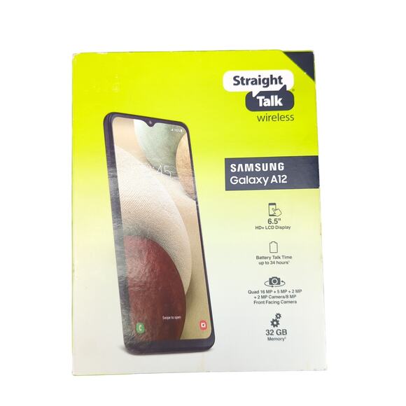 NEW Samsung Galaxy A12 Prepaid Phone Straight Talk STSAS127DCP 6.5 in 32GB Blk - Picture 1 of 3